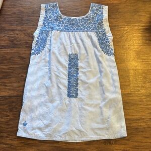 J Marie Blue and White Embroidered Sleeveless Dress